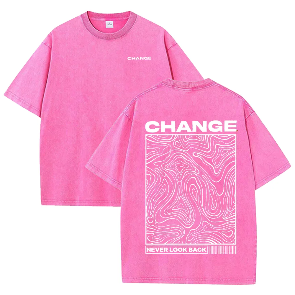 Change Never Look Back Printed Washed T-Shirts Womens Cotton Oversize T Shirt Summer Short Sleeve Tops Casual O-Neck Clothes