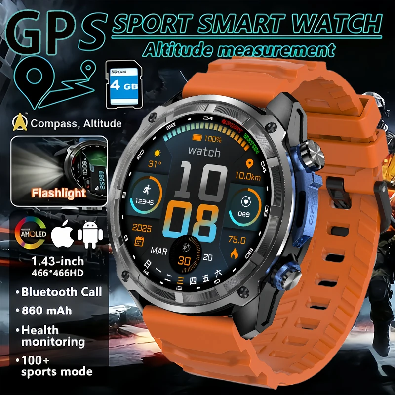 

2025 GPS Smart Watch with Offline Maps 4GB Memory Video Player For XIAOMI Men 30m Swimming Waterproof Military GPS Map Position
