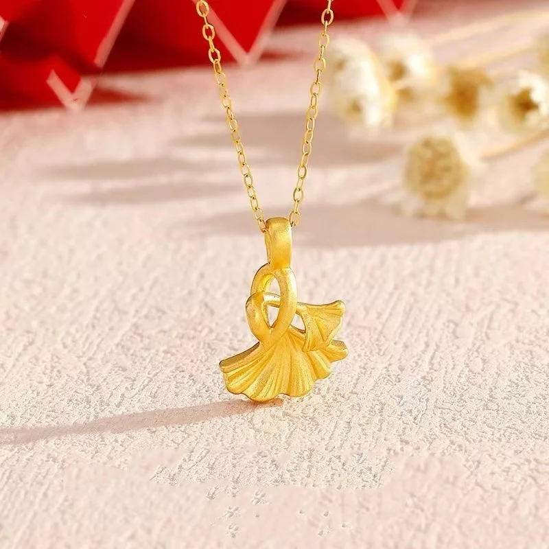 SMILE Full gold 999 pendant 24K gold fashionable ginkgo leaf pendant for women's jewelry store gift D0251
