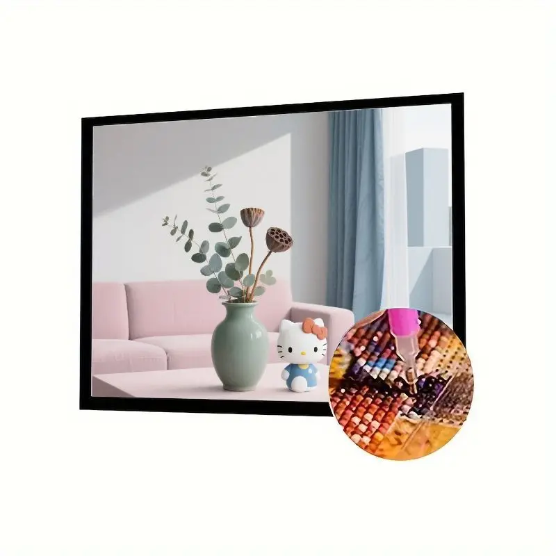 

1 шт. Набор алмазной живописи Hello Kitty - 5D Full Drill DIY Rhinestone Art of Cozy Living Room Scene с розовым диваном и ботаническим васом