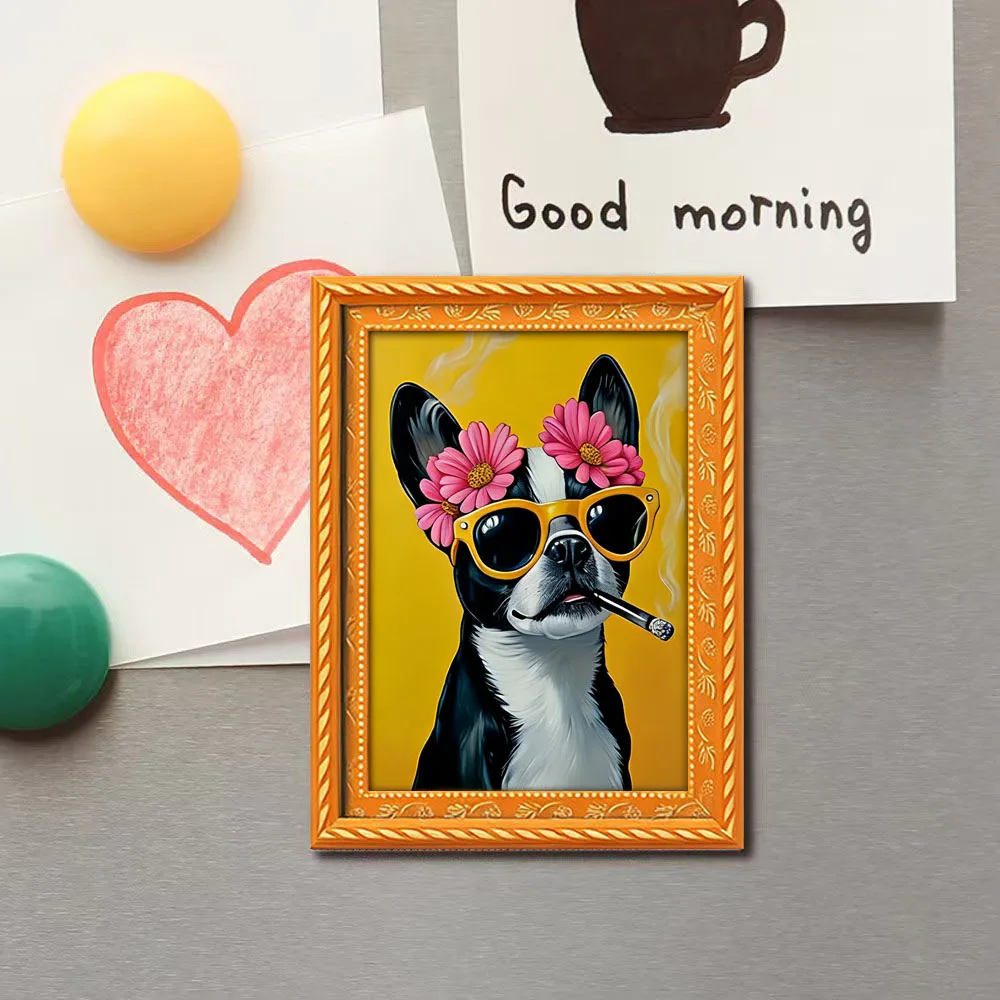 1. Niedlicher Kühlschrankmagnet mit einem Hundemotiv und Blumen, Mini-Fotorahmen-Design, kleiner, kreativer Rahmen zum Aufhängen von Bildern, Holzhandwerk, lustige Heimdekoration, ein unverzichtbarer,