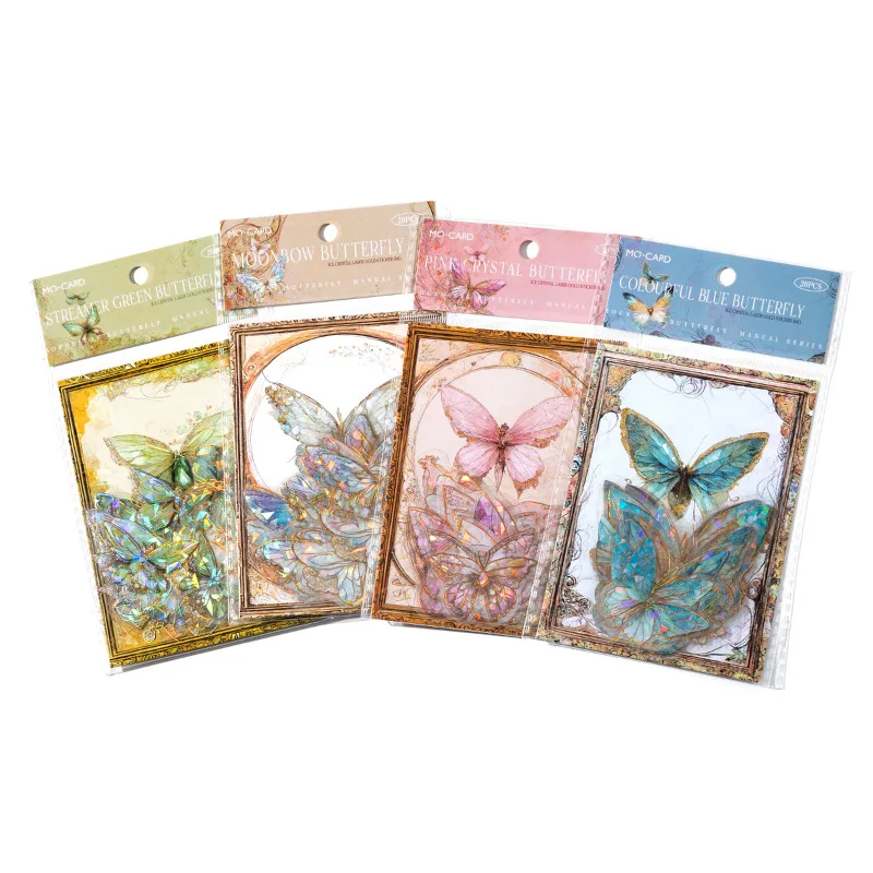 Pegatina para álbum de recortes Kawaii, suministros de mariposa láser, planificador diario, pegatina de papelería artesanal decorativa, 40 piezas/1 lote