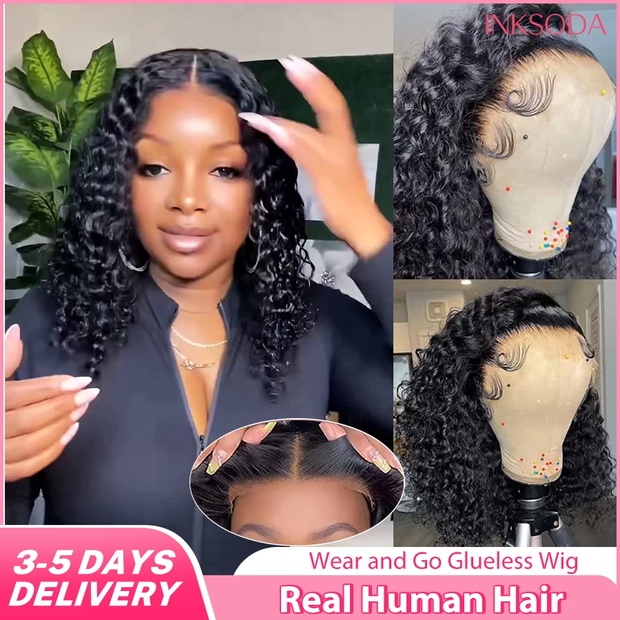 

220% Density Short Bob Glueless Deep Wave Human Hair Wig Real Human Hair 5x5 Lace Front Wig Pre Plucked Brazilian Hair Wigs