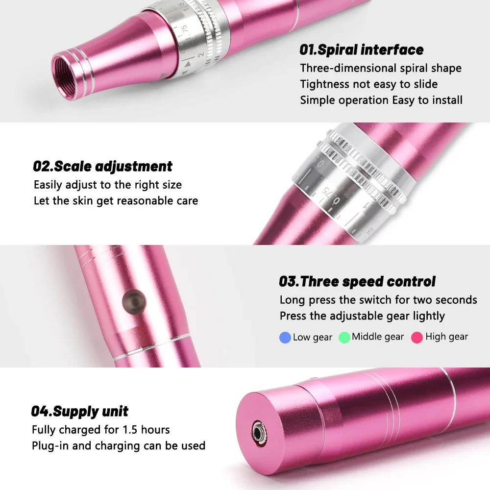 Derma Pen eléctrico Dispositivo de máquina de cuidado de la piel inalámbrico Microblading profesional MicroNeedles Gun Derma Mesoterapia 6pcs