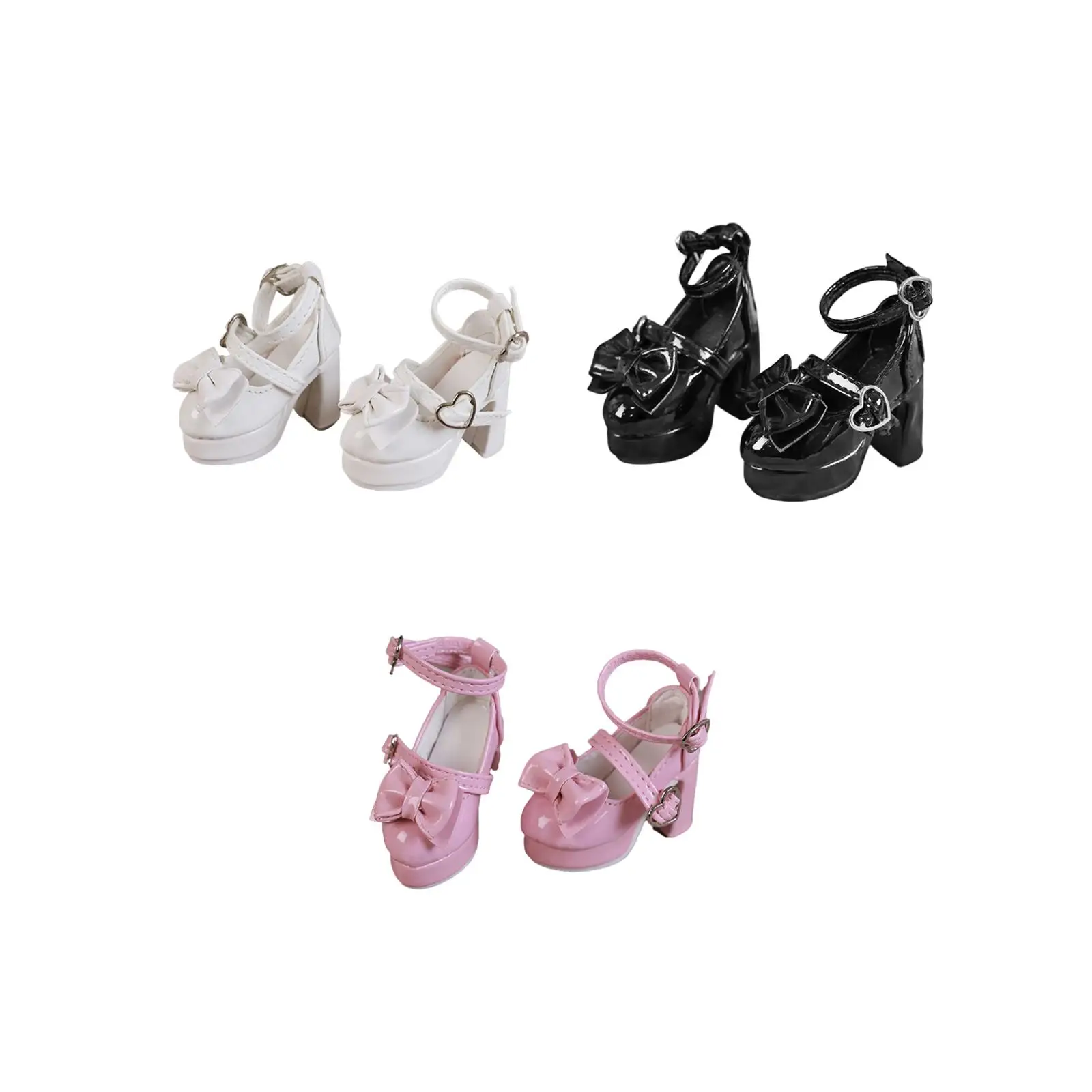 Zapatos de muñeca femenina a escala 1/4, accesorios para muñecas realistas y resistentes, hebilla de corazón, moda con bonito lazo para figura de acción femenina Mini