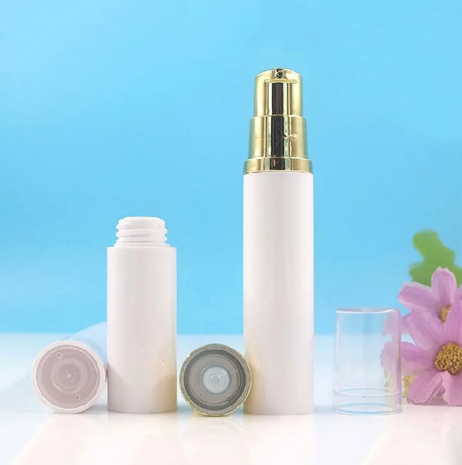 15ML white plastic airless bottle gold pump clear lid lotion/emulsion/serum/eye essence foundation toner cosmetic packing
