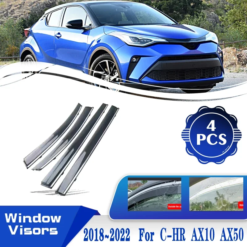 For Toyota C-HR CHR C HR Koba AX10 AX50 2016~2022 Car Window Wind Sun Rain Visors Deflector Awning Shelters Set Car Accessories