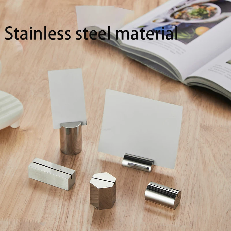 

5pcs Stainless Steel Table Number Name Place Card Holder Menu Memo Price Label Paper Tags Wedding Photo Sign Clip Display Stand