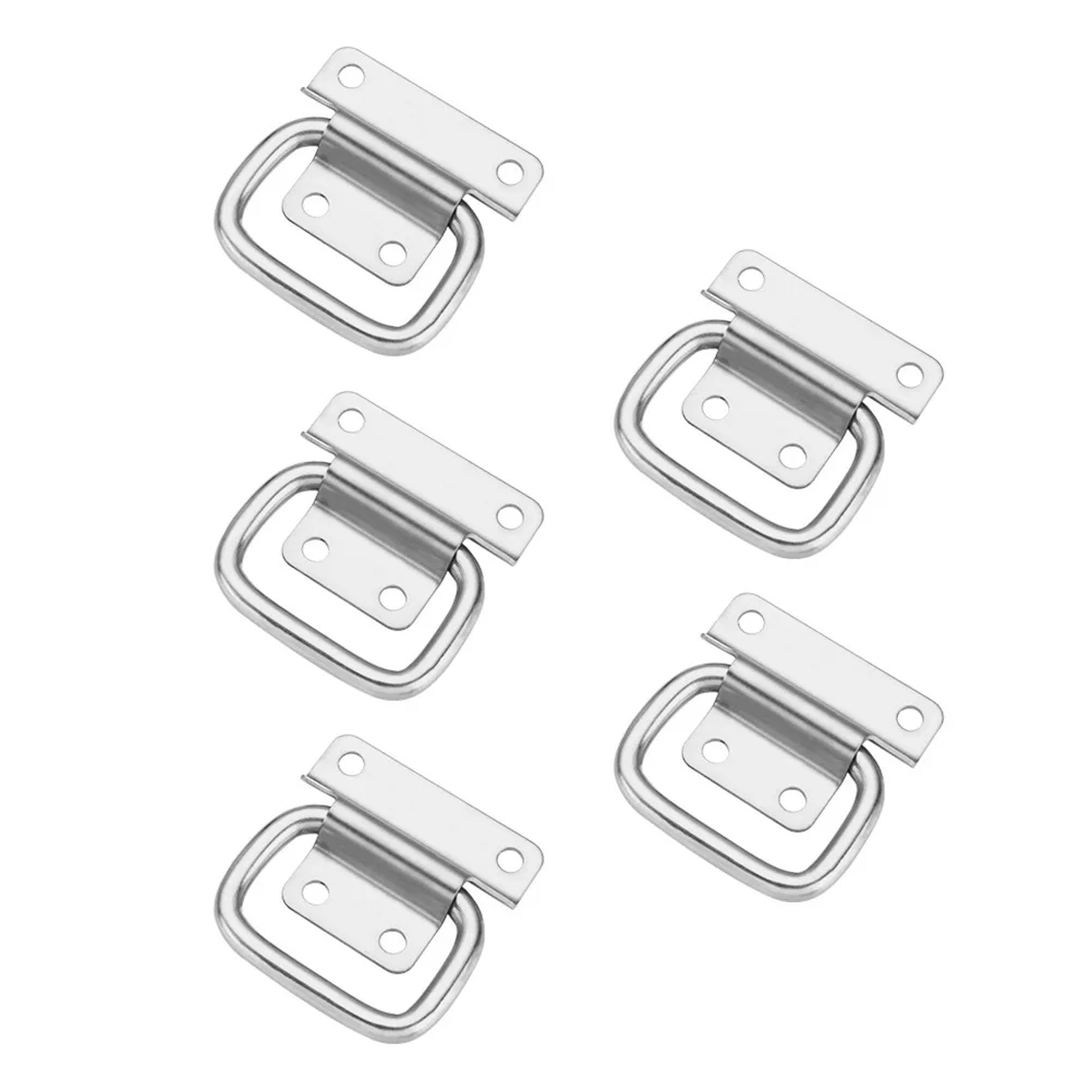 

5pcs Folding Handle Sturdy Movable Toolbox Pull Knob Stainless Steel Wood Box Ring Cabinet Door Flight Case Handle Durable Easy