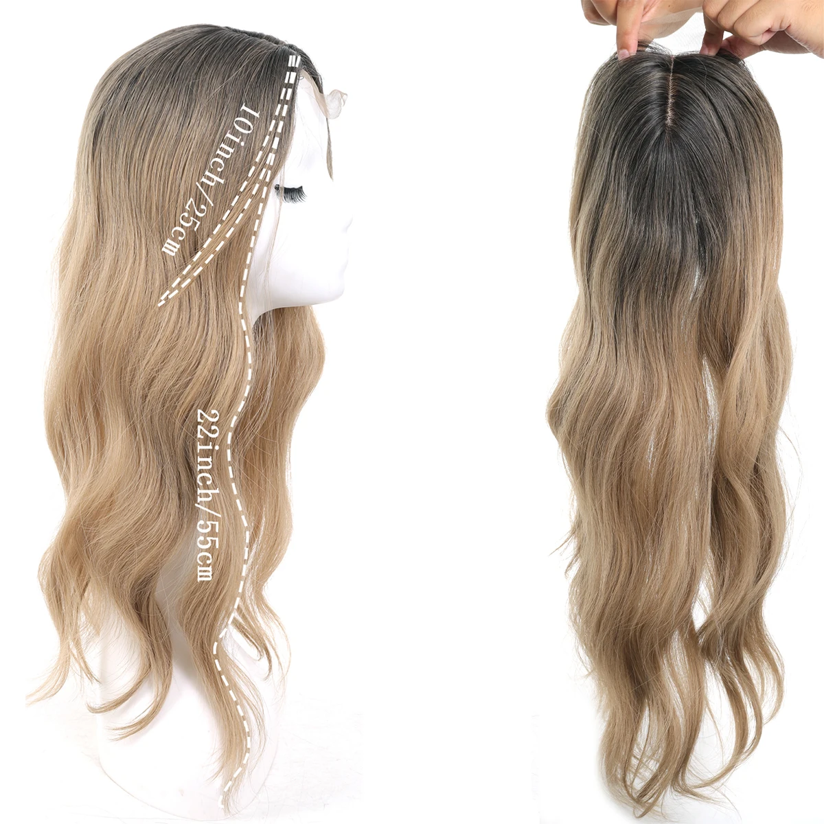 8*2 Inch Handmade Lace Hair Line,Top Hairpiece for Women,22inch Wavy Hair Toppers for Women, Synthetic Wig Clip In Hair Topper