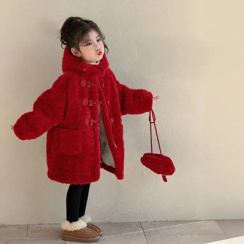 Girls' Warm Little Fragrant Style Coat for Students Autumn and Winter New Item Thick Lamb Wool Coat Girls' Fashionable Soft Tops