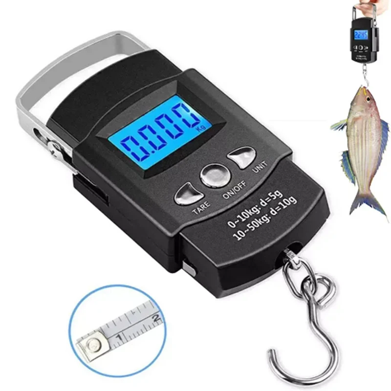 50kg/10g Portable LCD Electronic Hand Scale Travel Hanging Scale with 100cm Long Retractable Measuring Tape