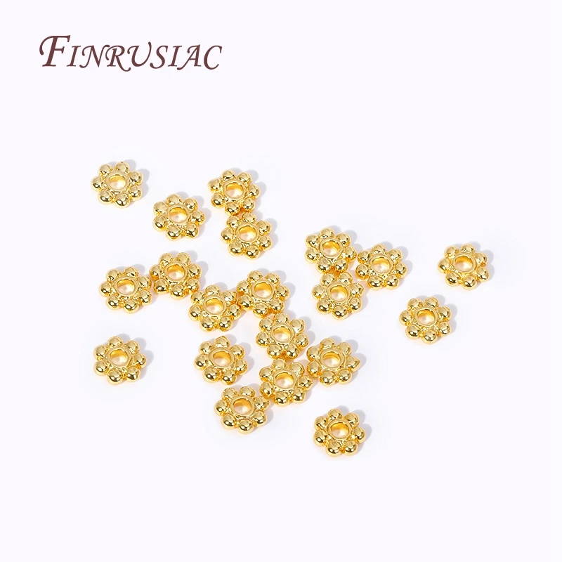 DIY Beading Jewelry Making Supplies 4/5/6MM 18K Gold Plated Flower Caps For Beads Brass Metal Snowflake Beads Spacer