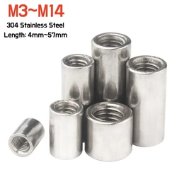 304A2 Roestvrij Stalen Ronde Koppelingsmoeren M3M4M5M6M8M10M12M14 Verlenging Dikker Cilindrische Verbinding Gezamenlijke Mouw Buismoeren