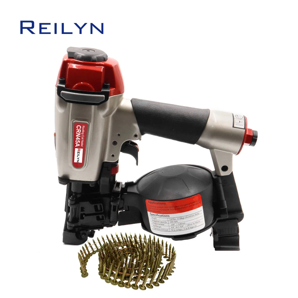 

Reilyn Pneumatic Roofing Coil Nailer CRN45A Air Upholstery Nail Gun for Pallet Framing Roofing Wood Board Carpentry Tools