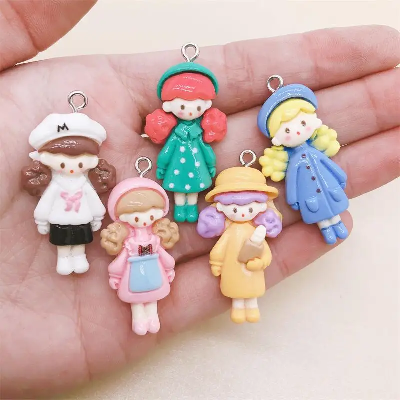 10pcs/Lot Cartoon Girl Resin Cute Charms Anime Illustration Ponytail  Pendant For Earring Keychain Making Diy Jewlery Charm