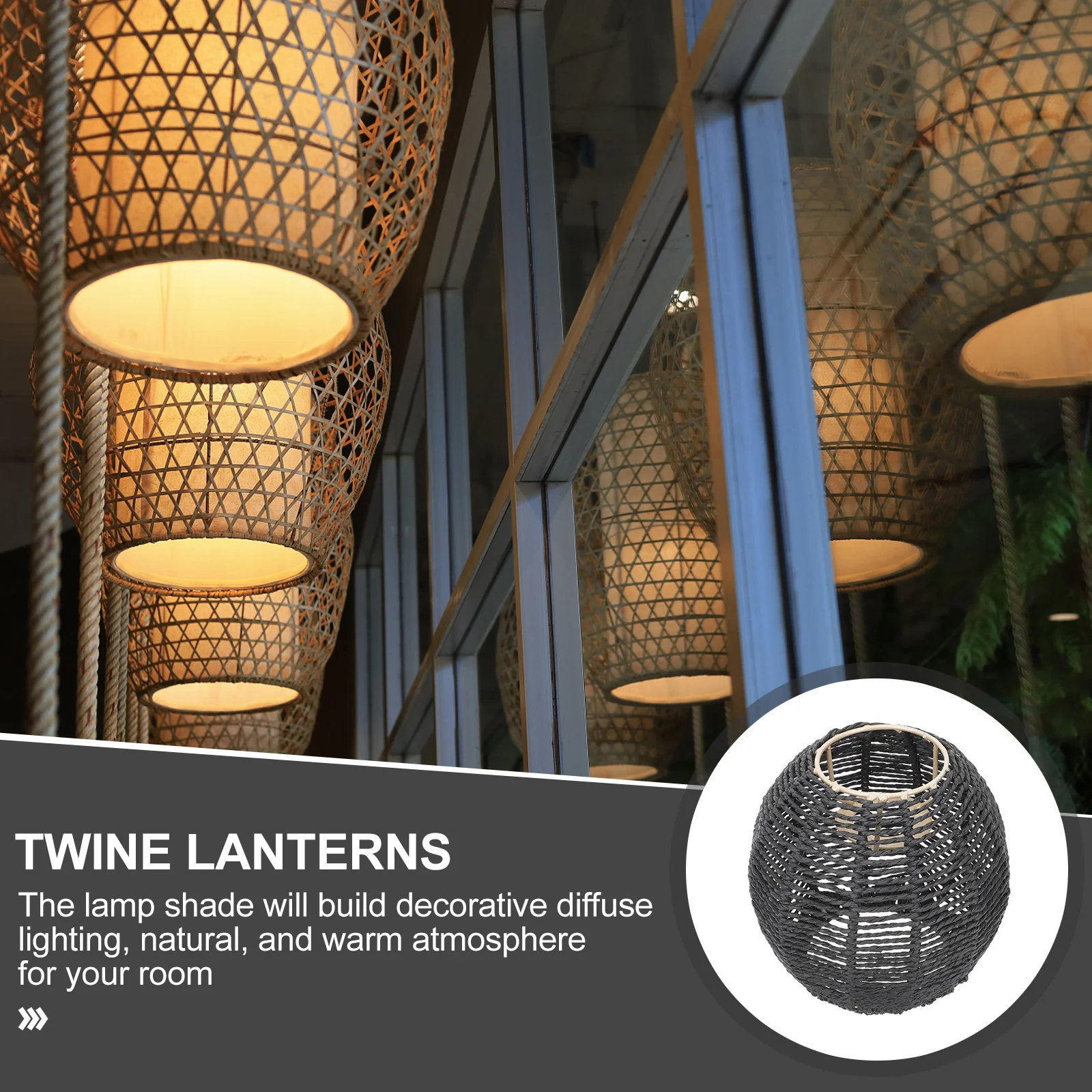 

Woven Lampshade Paper Rope Chandelier Cover Handmade Retro Hanging Ceiling Light Shade for Home Hotel Bar Decorative Lighting