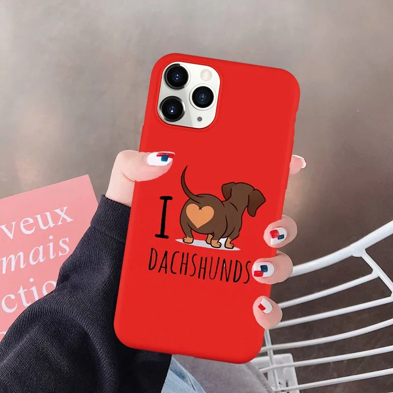 Kawaii I Love Dachshunds Letter Phone Case for IPhone 11 13 14 15 Pro 12 XS MAX 7 XR X SE20 8 Plus Cute Dog Soft Silicone Cover