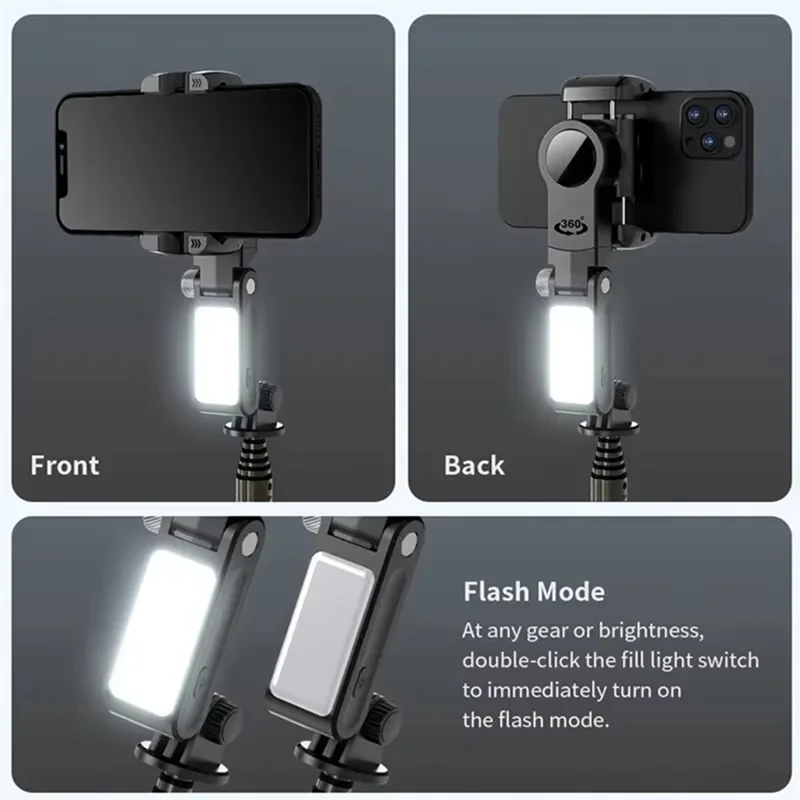 ABAC-With Microphone Wireless Selfie Stick Tripod Foldable Stand For Gopro Action Cameras Smartphones Balance Steady Shooting
