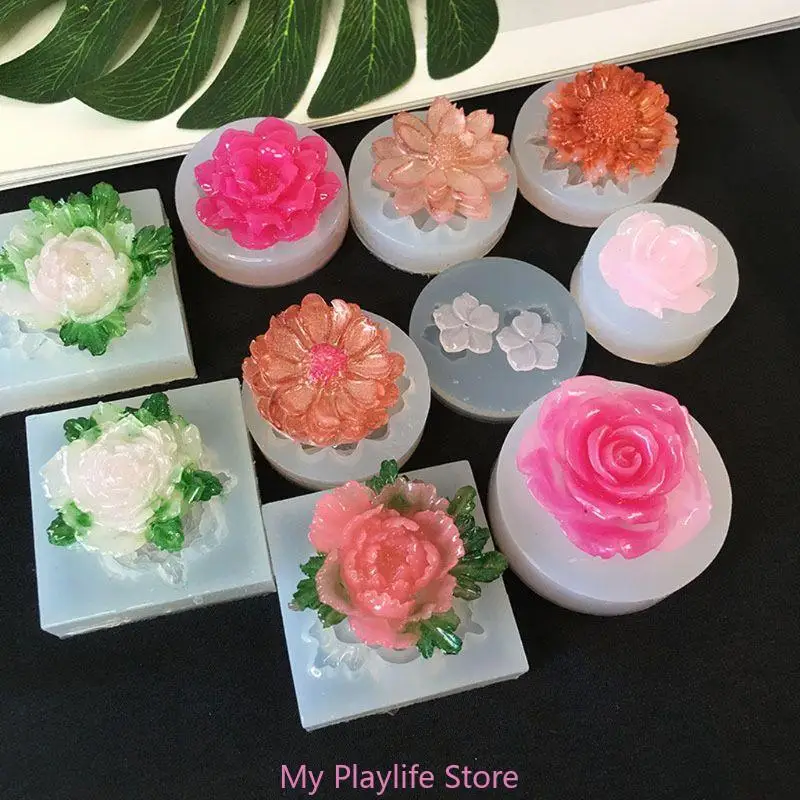 DIY Flower Silicone Mold Resin Camellia Peony Daisy Lotus Flower Jewlery Making Tool Epoxy Resin Mold