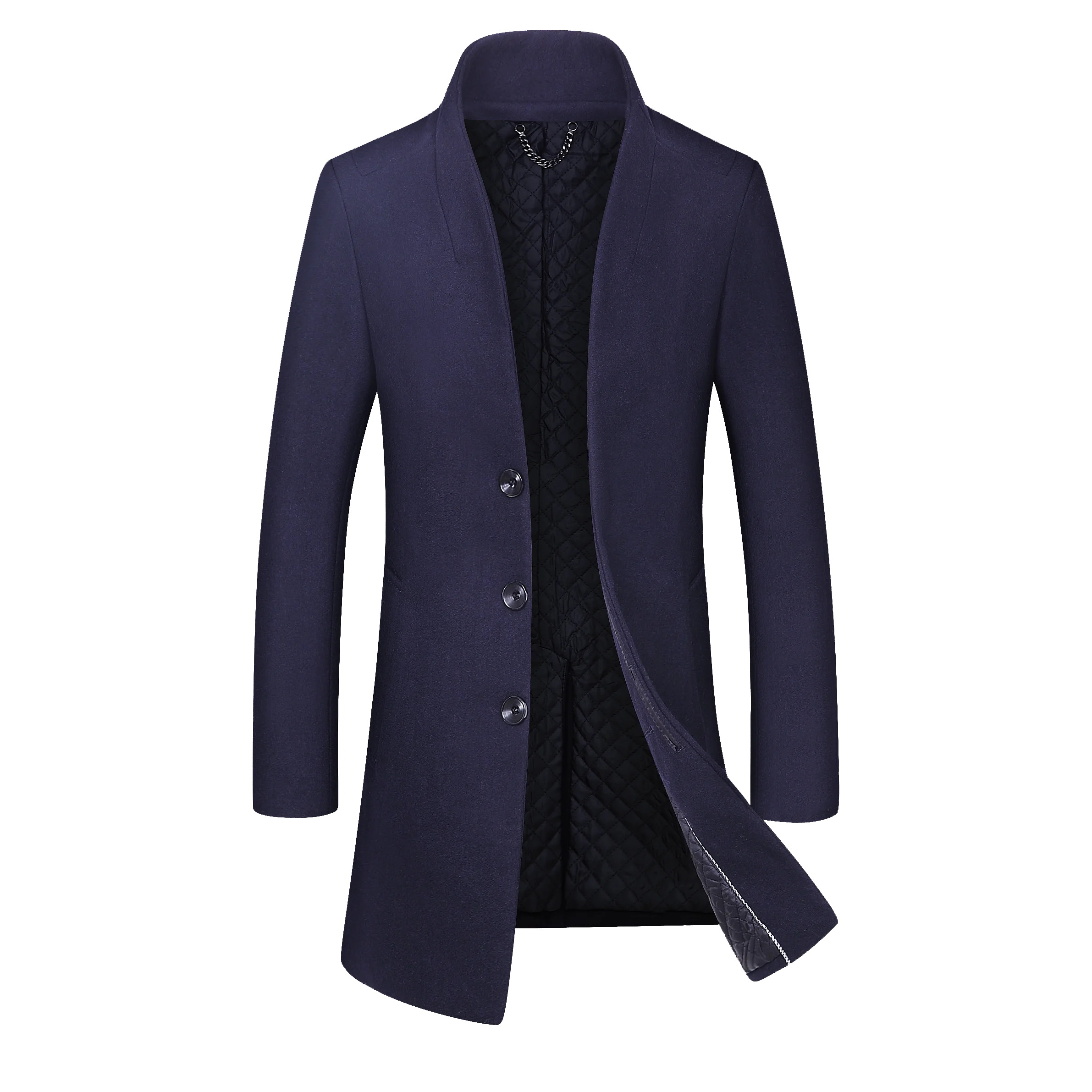 

Мужская шерстяная верхняя одежда: осенне-зимняя ветровка средней длины, повседневная, однобортная, с длинными рукавами, воротником-стойкой.