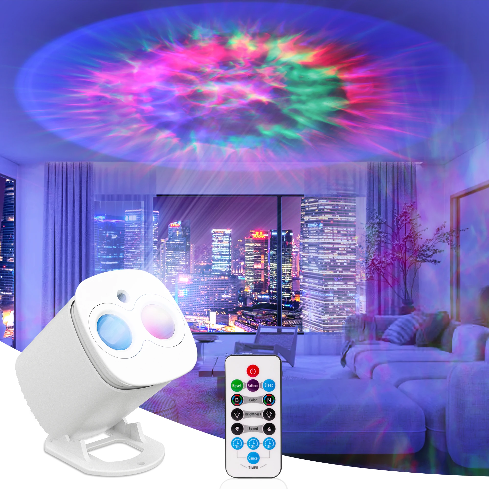 

2025 New USB LED Projector Light, Modern Moire Pattern & Sunset Design, Adjustable Atmosphere Lighting With Remote Control, Butt