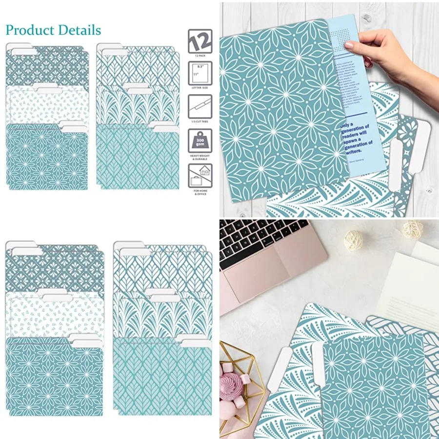 

Улучшите свою рабочее пространство с помощью 12 декоративных папок для файлов с помощью 6 уникальных мягких оттенков с цветочным узором. Тяжелый размер букв.