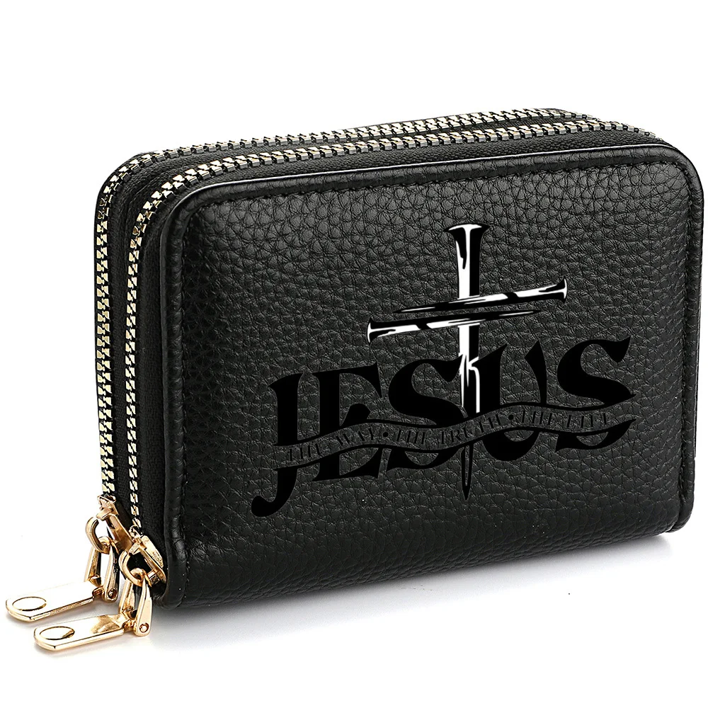 Damen-Geldbörse aus PU-Leder, kurze Münze, Kartenhalter, Jesus-Muster, kleine harte Geldbörse, modische Geldtasche – Detail 7