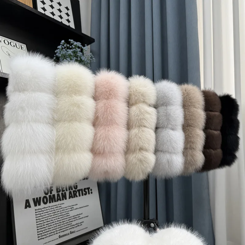 New Double-sided Fox Fur Neck Warmer For Women Winter Real Fur Collar Scarf Winter Warm Fur Hood Trim Ladies Luxury Furry Scarf