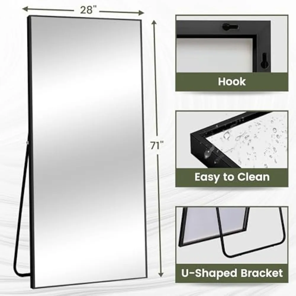 Full Length Mirror Floor Mirror Dressing Mirror Home Gym Mirrors Long Mirrors Black 71"x28" Freight Free Body Led Living