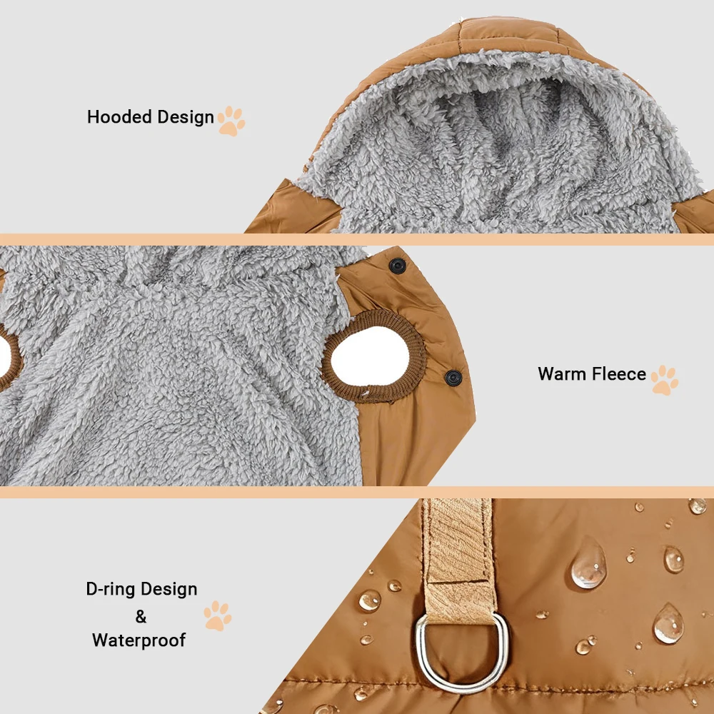 Hundebekleidung für den Winter, warme Jacke mit Kapuze für kleine Hunde und Katzen, winddicht, weiches Fleece, Welpenmantel, Weste mit D-Ring, für Dackel und Yorkshire Terrier. – Detail 13