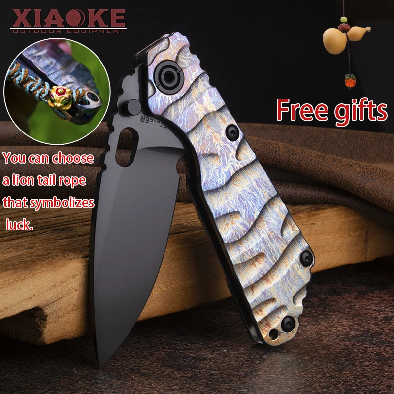

M390 Blade TC4 Titanium Handle Blue Flame Folding Knife EDC Camping Survival Knife with Clip Hot Sale