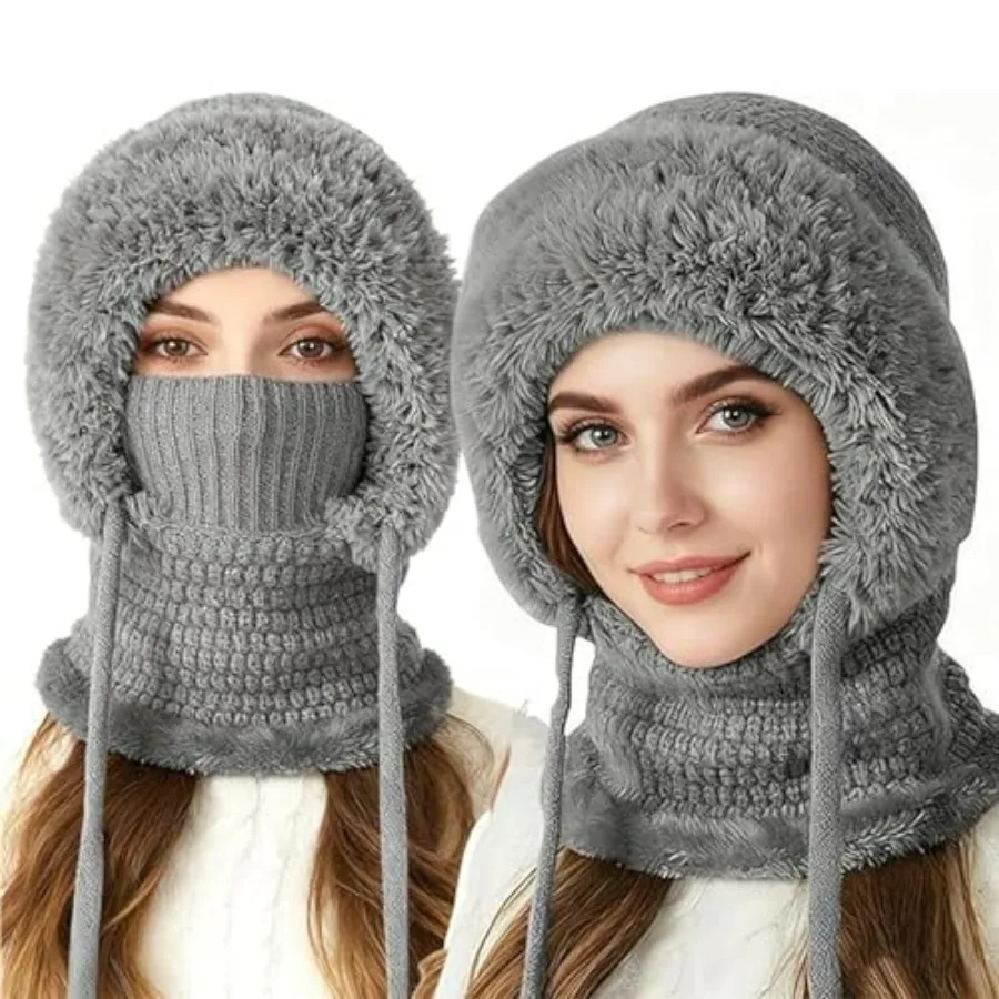 

3 in 1 Beanie Hat for Women, 3 in 1 Beanie Hat with Scarf and Mask, Winter Warm Knitted Ski Scarf and Mask Set