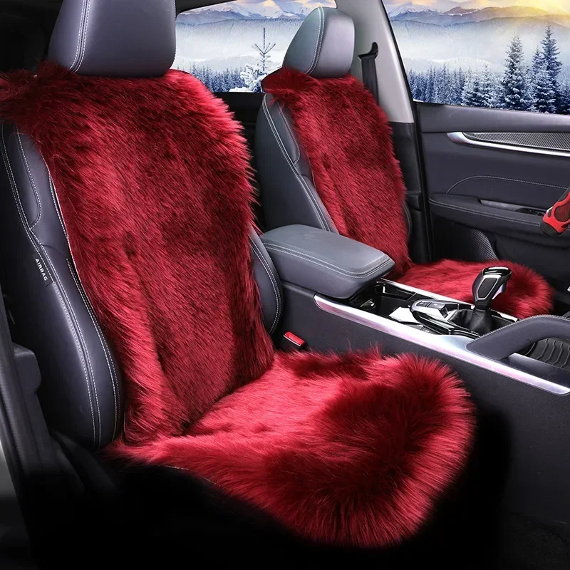 Fur Car Seat Cover Universal Cloak Winter Full Set Faux Wool Warm Thicken Plush Back Cushion Non-slip Interior Auto Accessoires