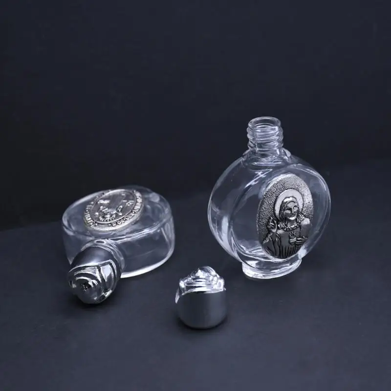 Silver Lid Rose Crystal Glass Empty Holy Water Jesus Bottle Religious Bottle Christian Baptism Supplies Packaging Empty Bottle