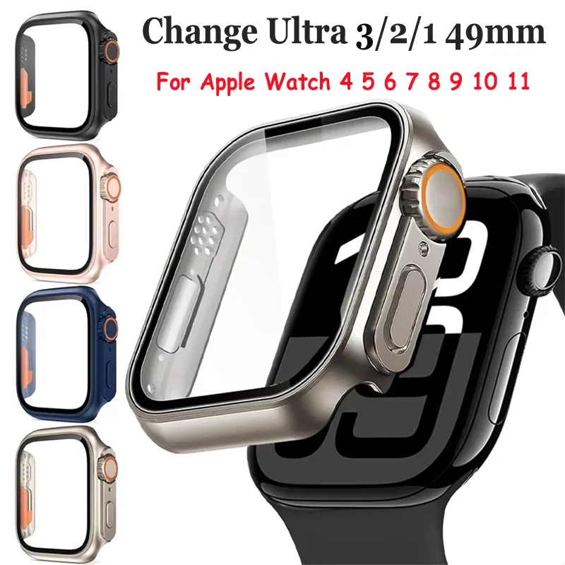 Glass+Case For Apple Watch 11 10 46mm 42mm 9 8 7 45/41mm Screen Protector Change Ultra 49mm Bumper Cover iWatch 6 5 4 SE 44/40mm
