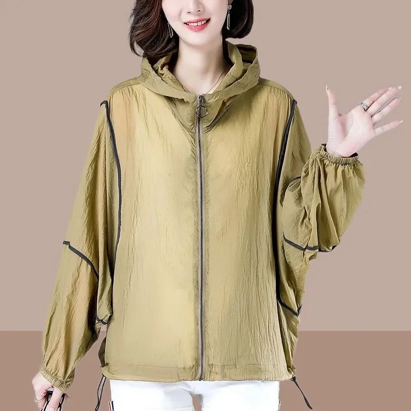 

Summer Hooded Jacket Sunscreen Women's New Outwear Loose Long-Sleeved Thin Cardigan Female Top Anti-UV Coat Ladies Jacket