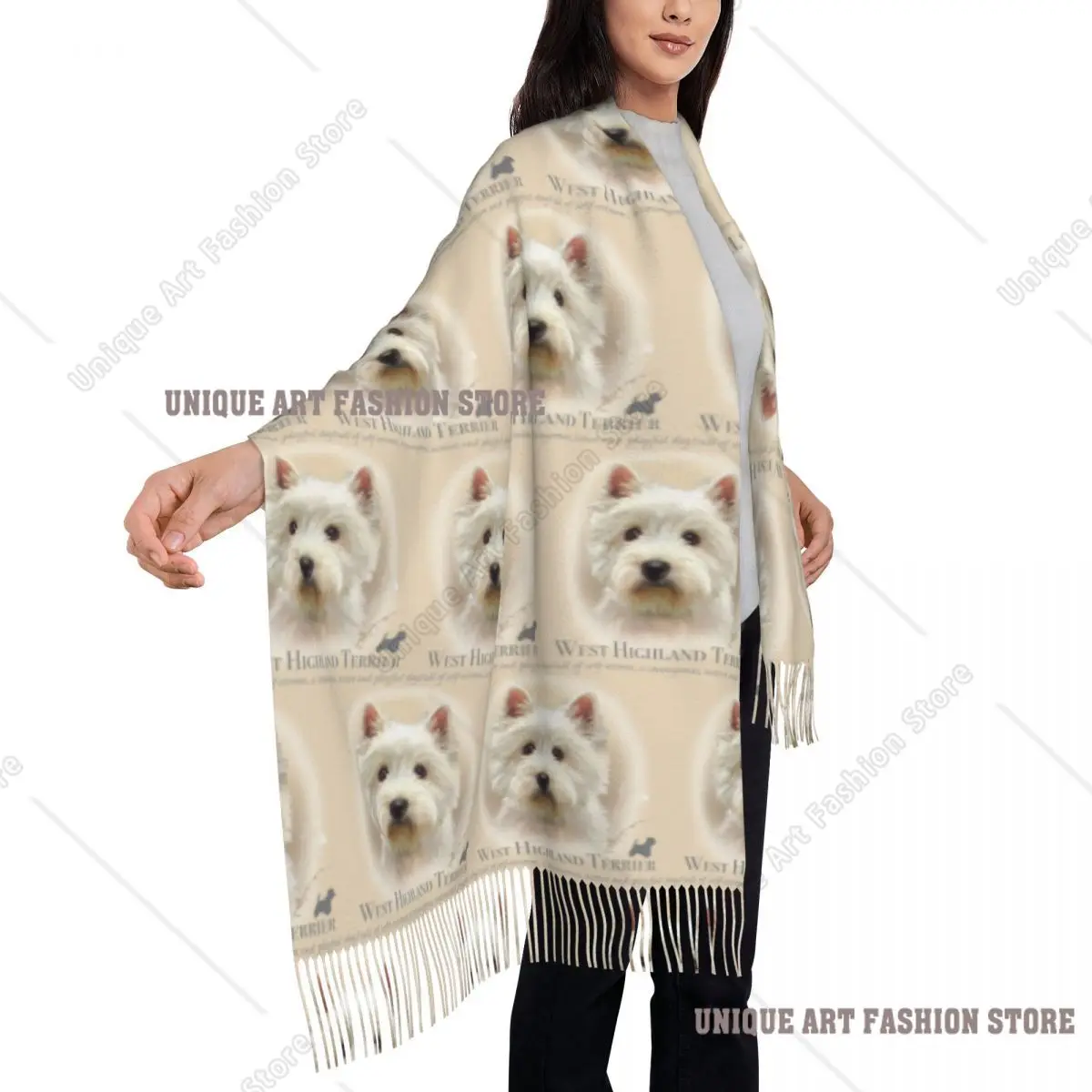 مخصص طباعة Westie وشاح الرجال النساء الشتاء الخريف الأوشحة الدافئة ويست هايلاند الأبيض جحر الكلب شالات يلتف