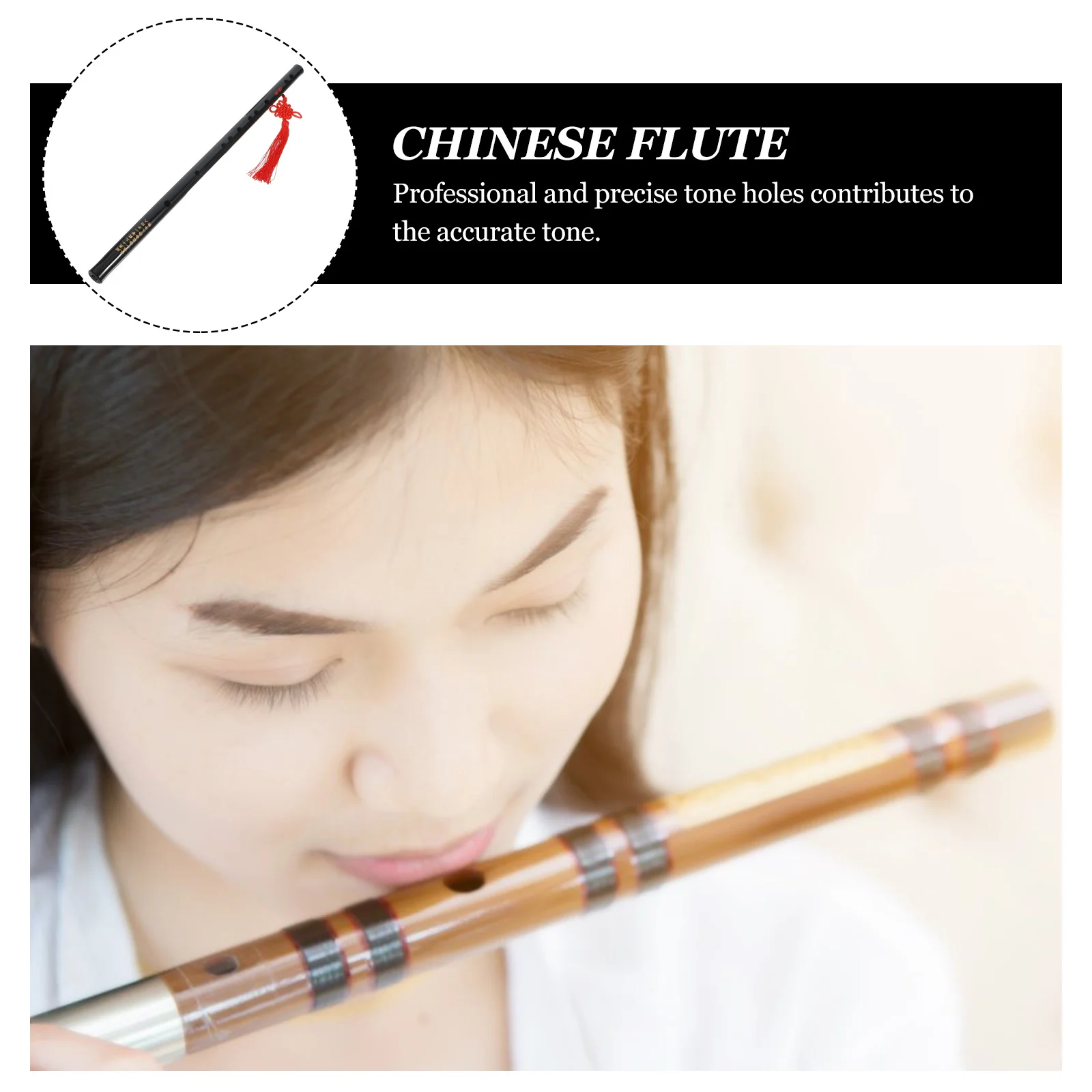 

Professional Black Bamboo Flute Chinese Traditional Musical Instrument Transverse Flute with Tassels Beginner Practicing