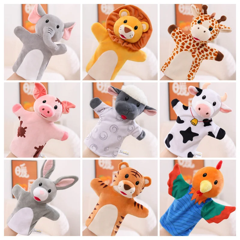Cartoon Lion Rabbit Giraffe Monkey Hand Puppet Plush Toy Set, Soft Cute Stuffed Animal Performance Props For Children