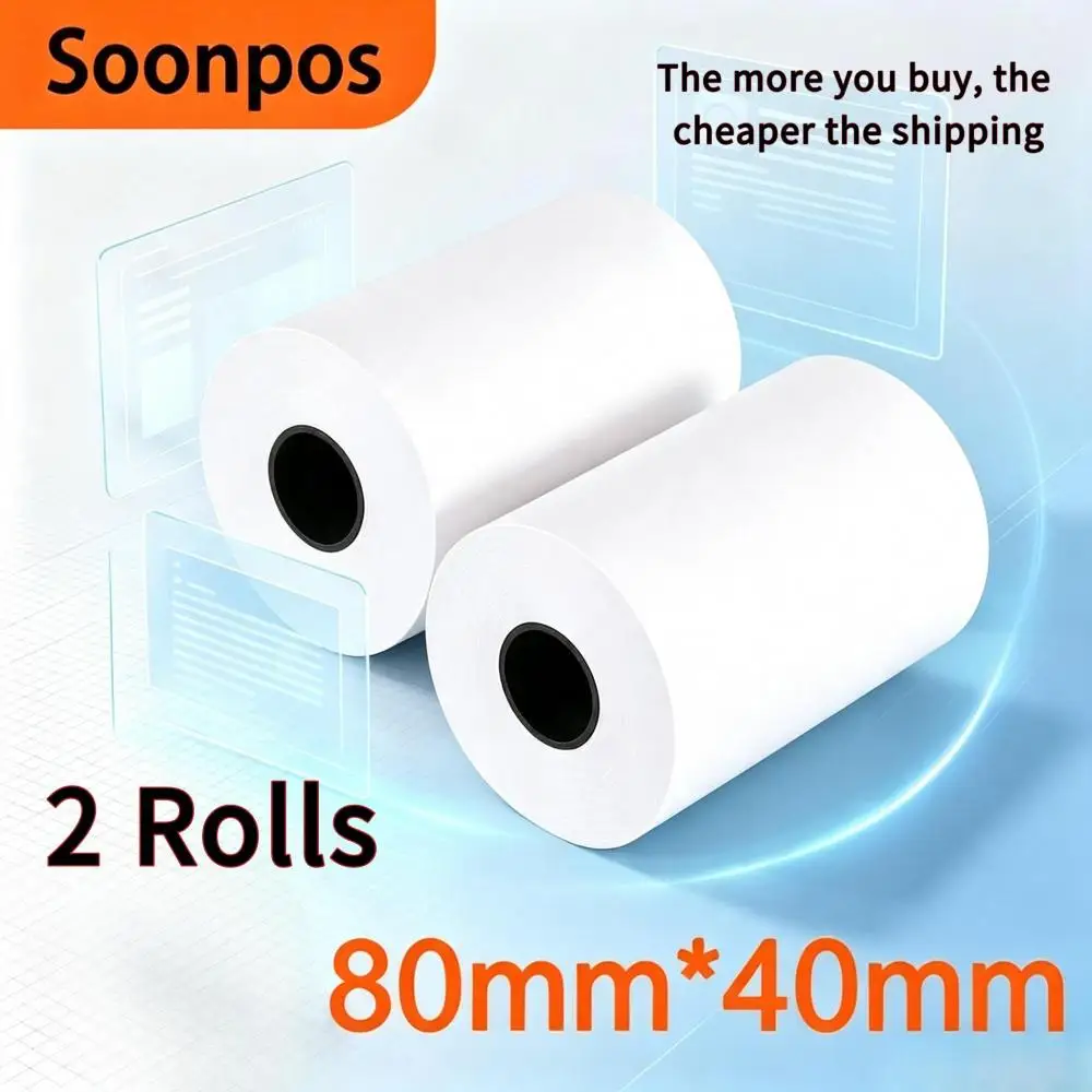 Soonpos 80mm x 40mm Thermal Paper 2 Rolls for Mini Portable 80mm POS Receipt Printer