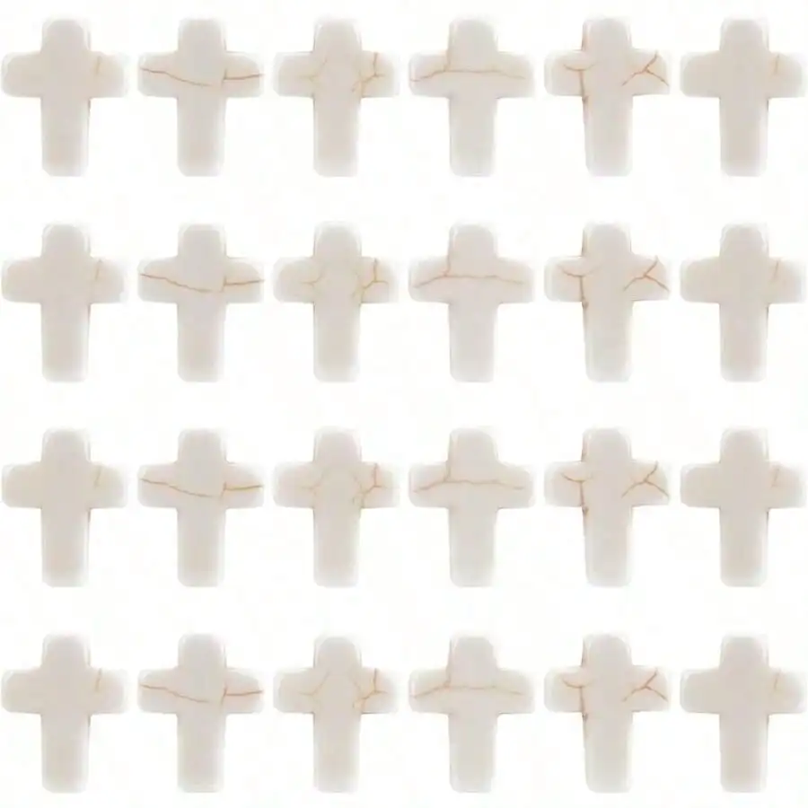 25Pcs White Turquoise Cross Beads Synthetic Turquoise Stone Bead Mini Cross Beads for Jewelry Making Adult DIY Craft - Detail 1