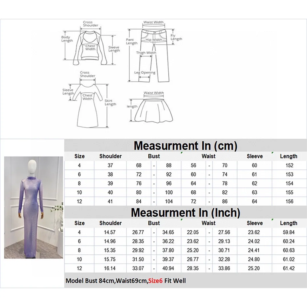 2025 Nuovo viola chiaro viola primavera estate lusso dolcevita di alta qualità manica lunga diamanti abito da donna