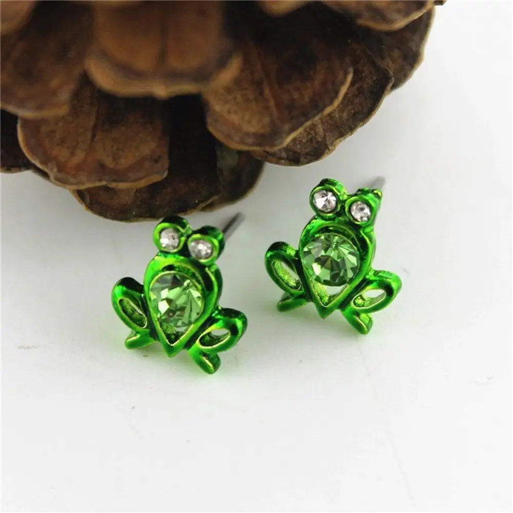 Wrap Enamel Stylish Rhinestone Green Crystal Fashion Jewelry for Women Earrings Frog Stud Earrings Ear Stud