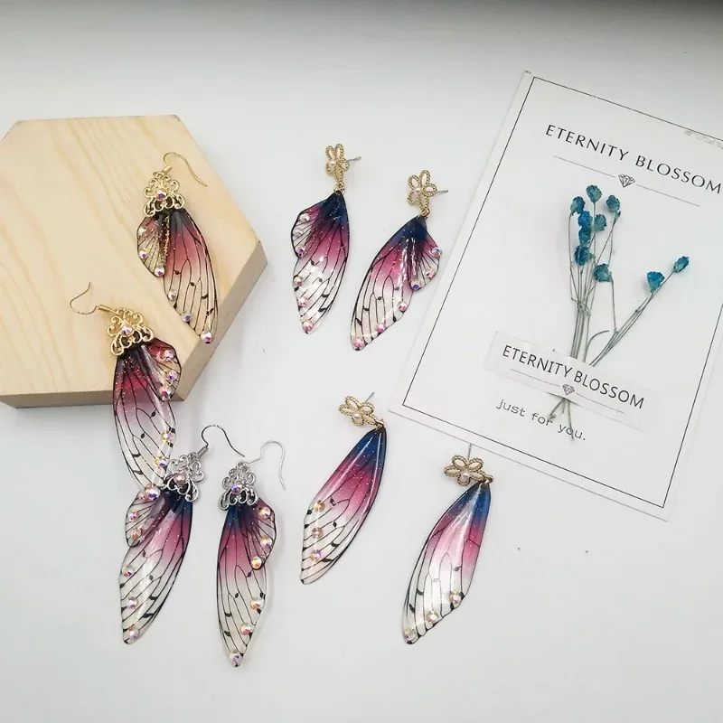 Greamy Gradient Purple Butterfly Wing Earrings Fairy Tale Glittering Bridal Drop Earrings Flower Charm Women Accessories Gifts