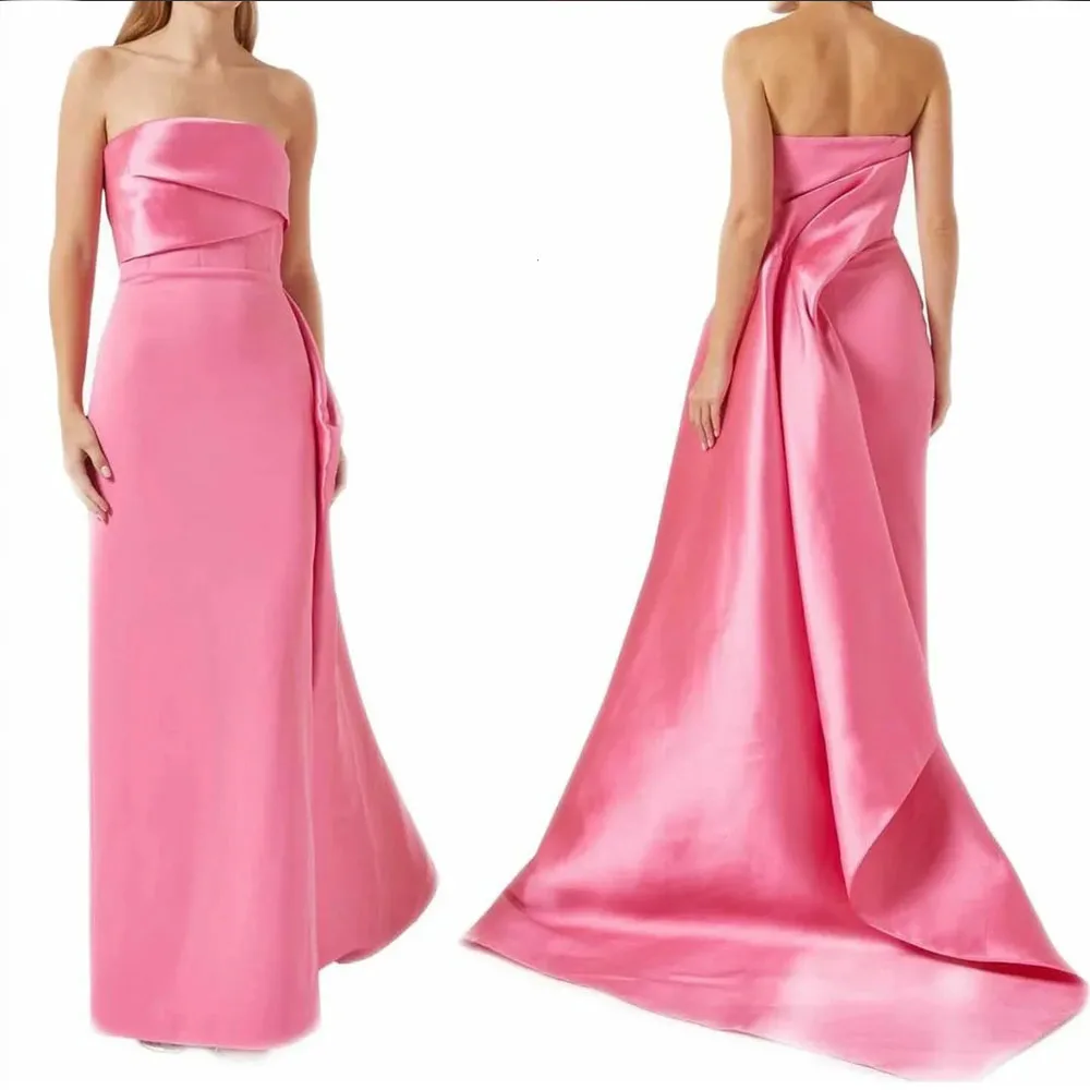 MOBEYE-Robe de Soirée Longue en Satin Rose Élégante pour Femme, avec Grande Queue Pivotante, Sirène, Sans Bretelles, Longueur au Sol, Tenue de Bal, 2024