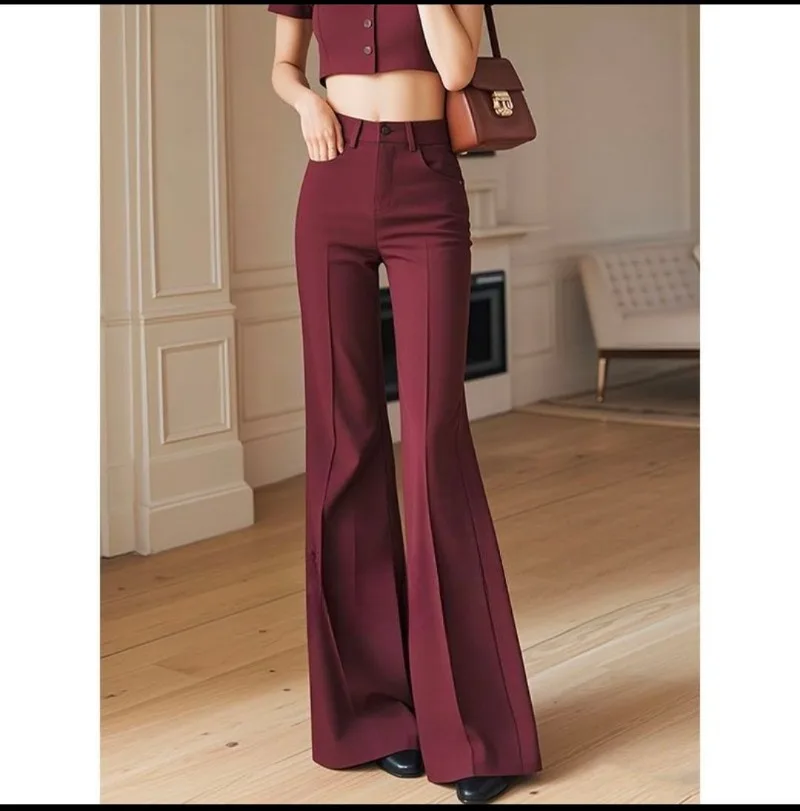 Neue Koreanische Mode Herbst Flare Hosen Frauen High-End-Elegante Hohe Taille Dünne Einfarbig Büro Dame Hosen frauen Kleidung