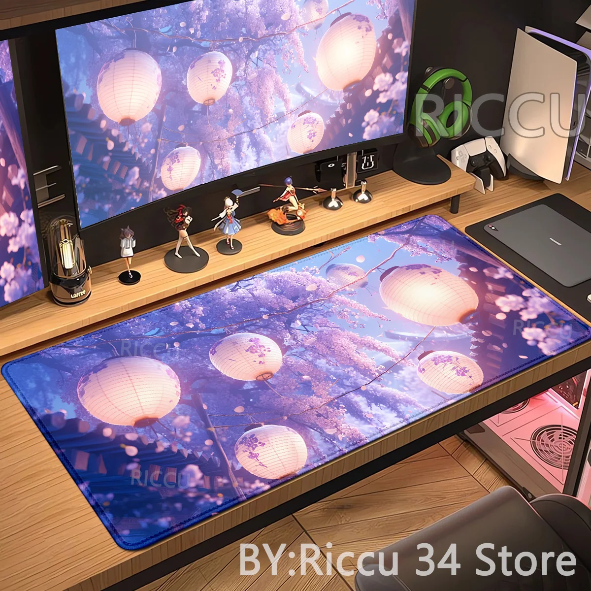

HD Sakura Mouse Pad Large Desk Accessories Desk Pad Rubber Base with Stitched Edge Cherry Blossoms Non-Slip for Office Mousepad