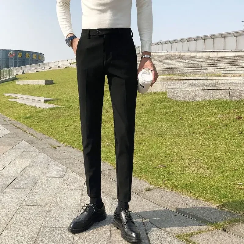 

Slim Fit Man Suits Pants Business Draped Tressed Social Tailoring Trousers for Men Fluid Straight Baggy Cheap High Quality Dress