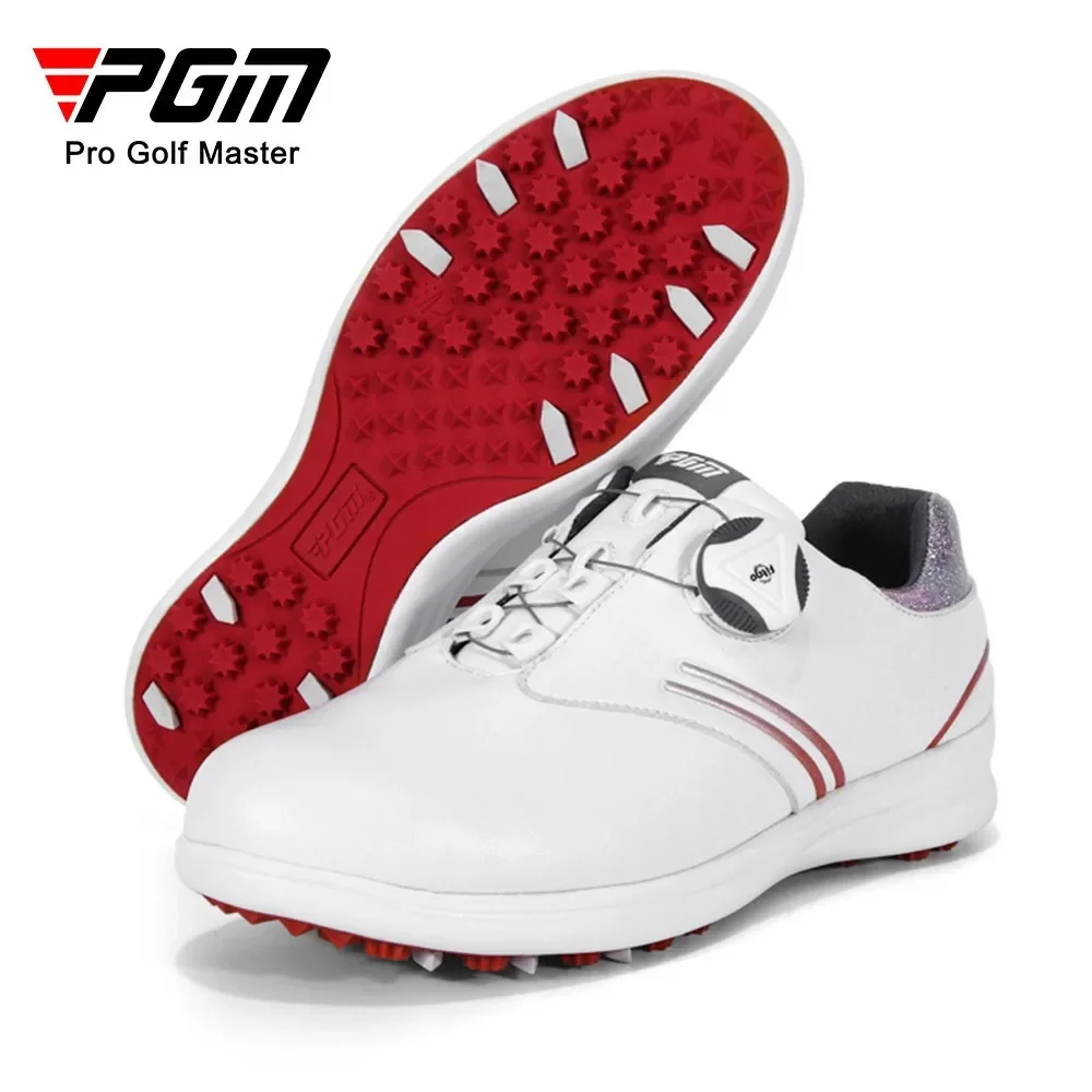 pgm-women-golf-shoes-spikeless-anti-slip-waterproof-breathable-quick-lacing-casual-sneakers-sports-lady's-buckle-white-shoes